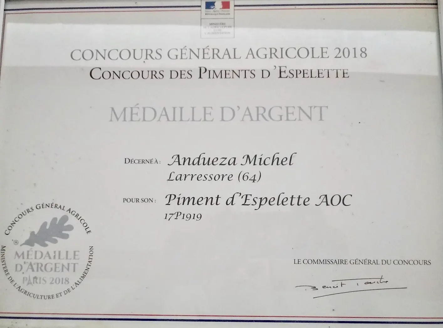 médaille d'argent concour général agricole